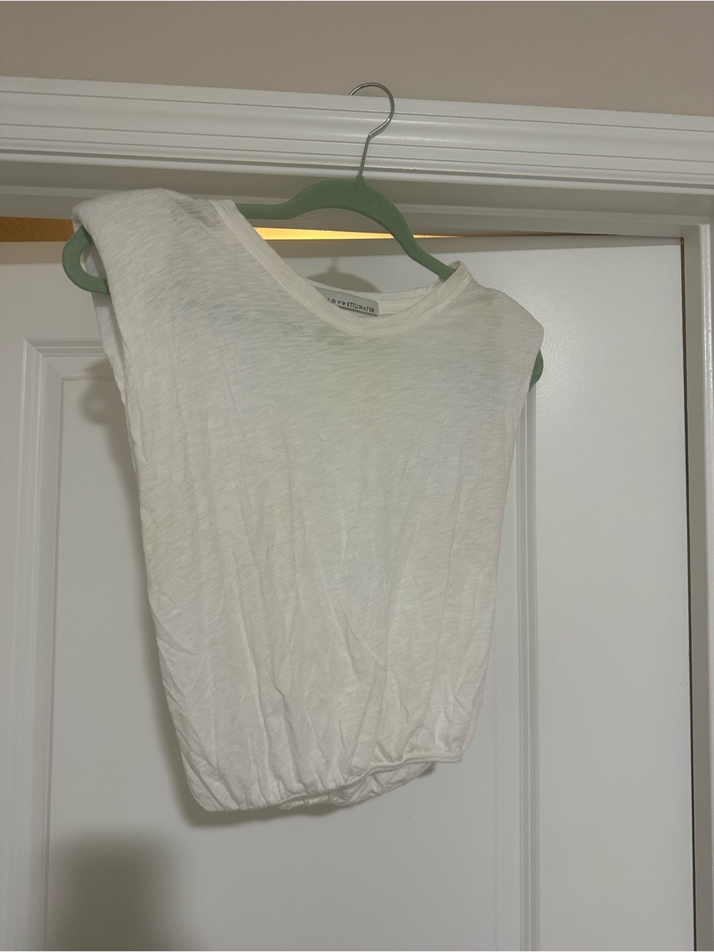 Women’s White Sleeveless Muscle Tee with Elastic Hem